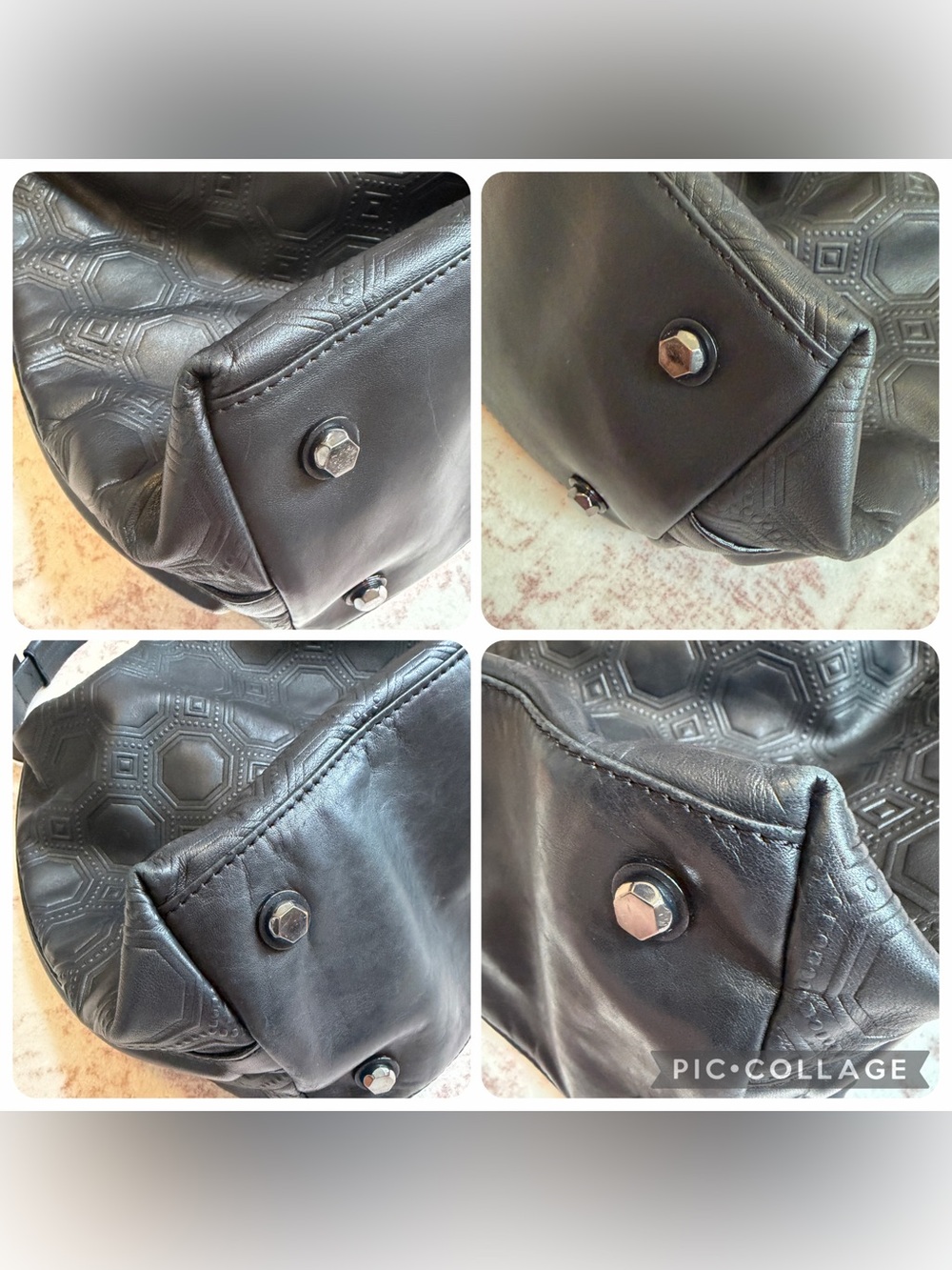 Vince Camuto Signature Black Embossed Leather Hobo Bag with Removable Tassels - Picture 7 of 11